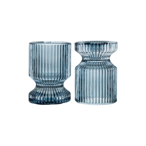 Set 02 Porta Velas e Mini Vasos Azul