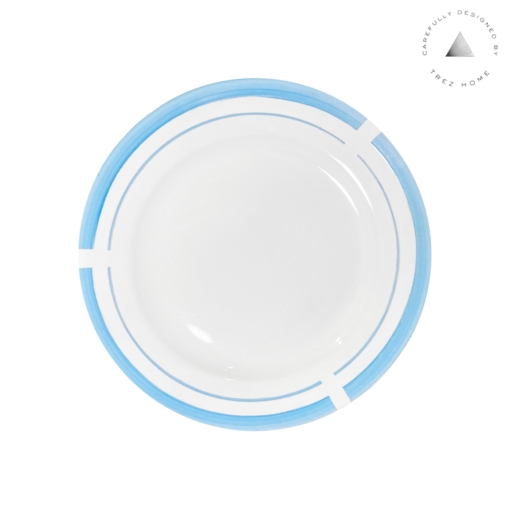 Set 04 Pratos Sobremesa Porcelana Filetes Azul